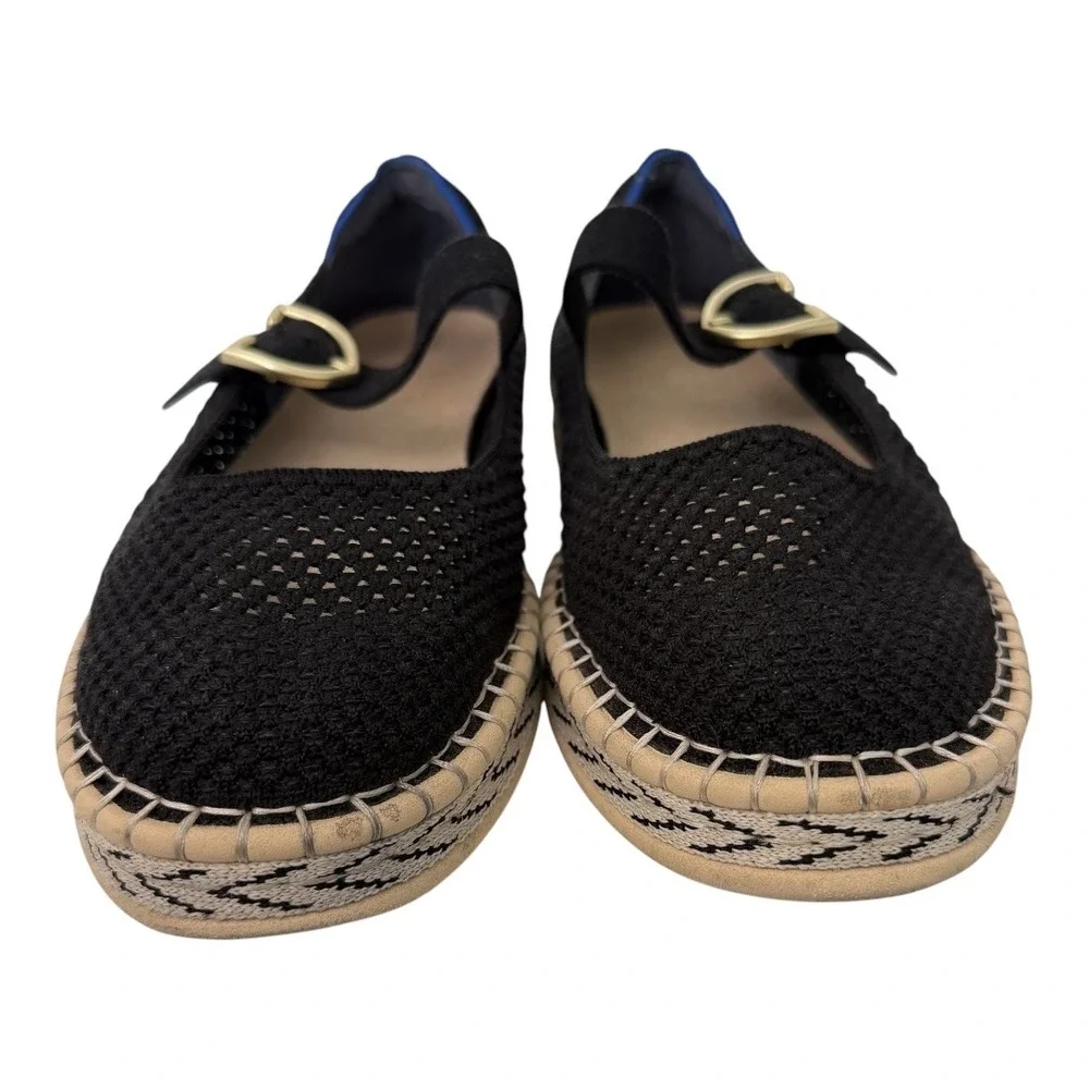 Rothy's The Mary Jane Espadrille Flats Womens 11 (runs small) Black Knit Buckle
